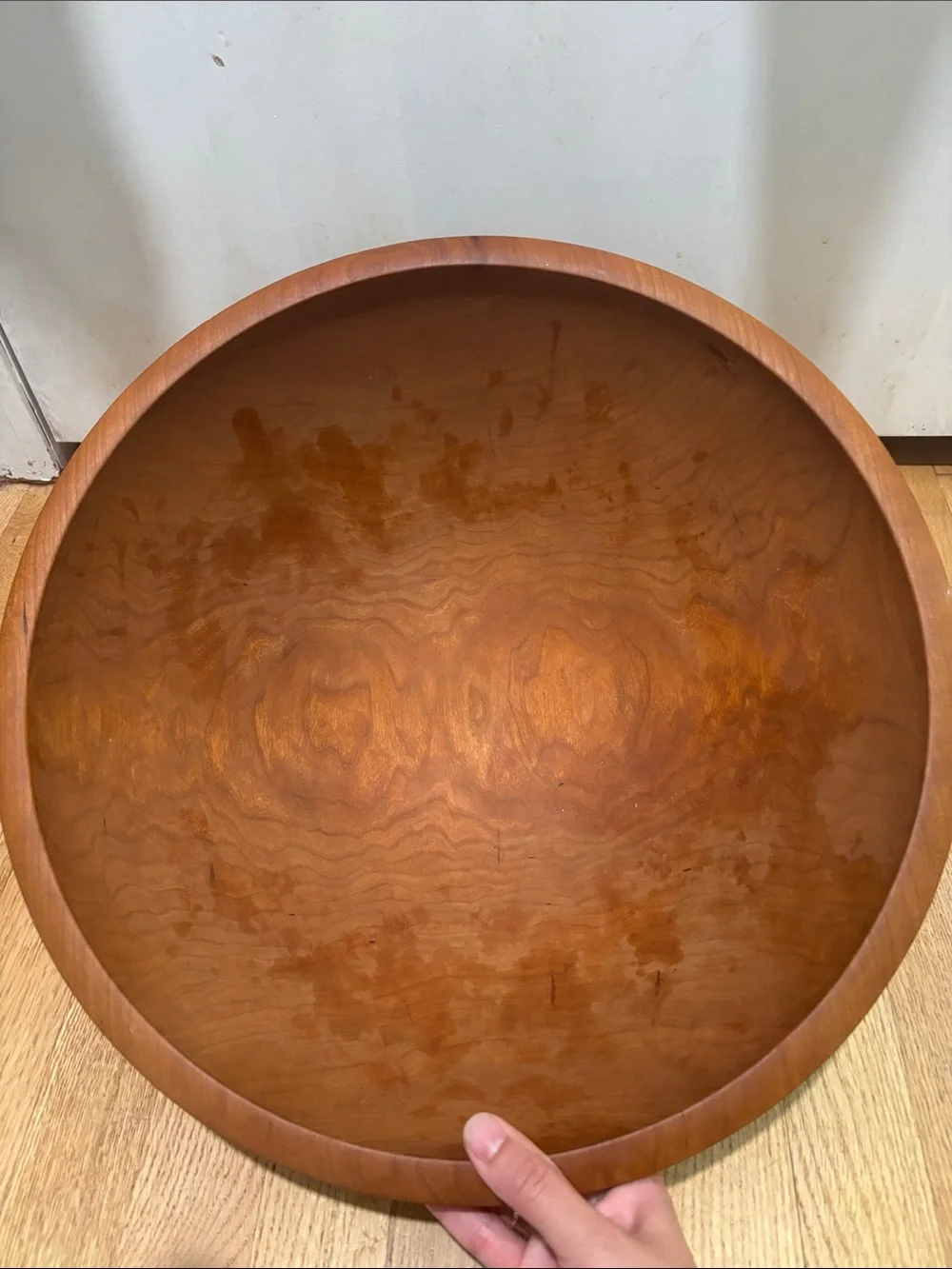 ANDREW PEARCE large Champlain wood bowl in cherry with wood oil and two servers